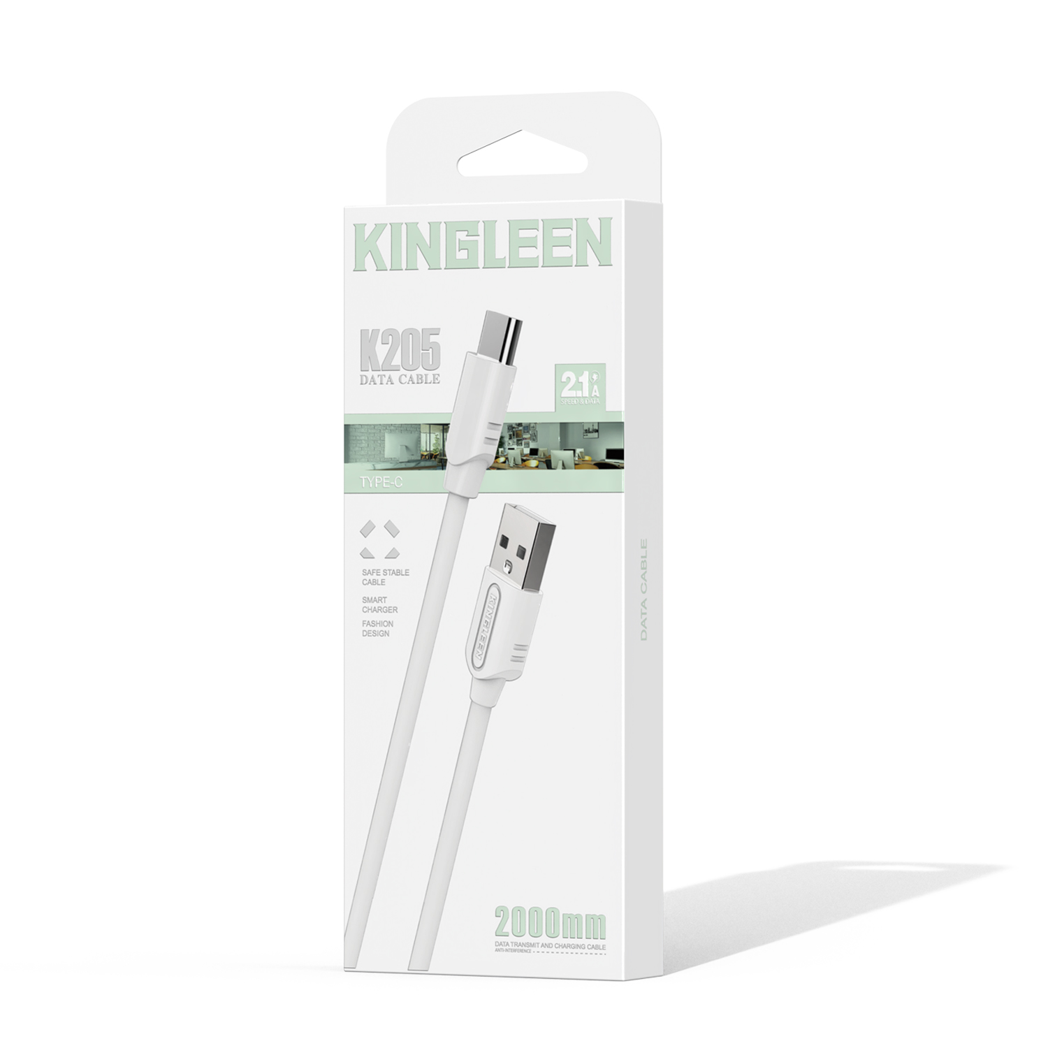 (image for) كيبل شحن تايب سي 2 متر Kingleen K205 USB A to Type C 2M Cable