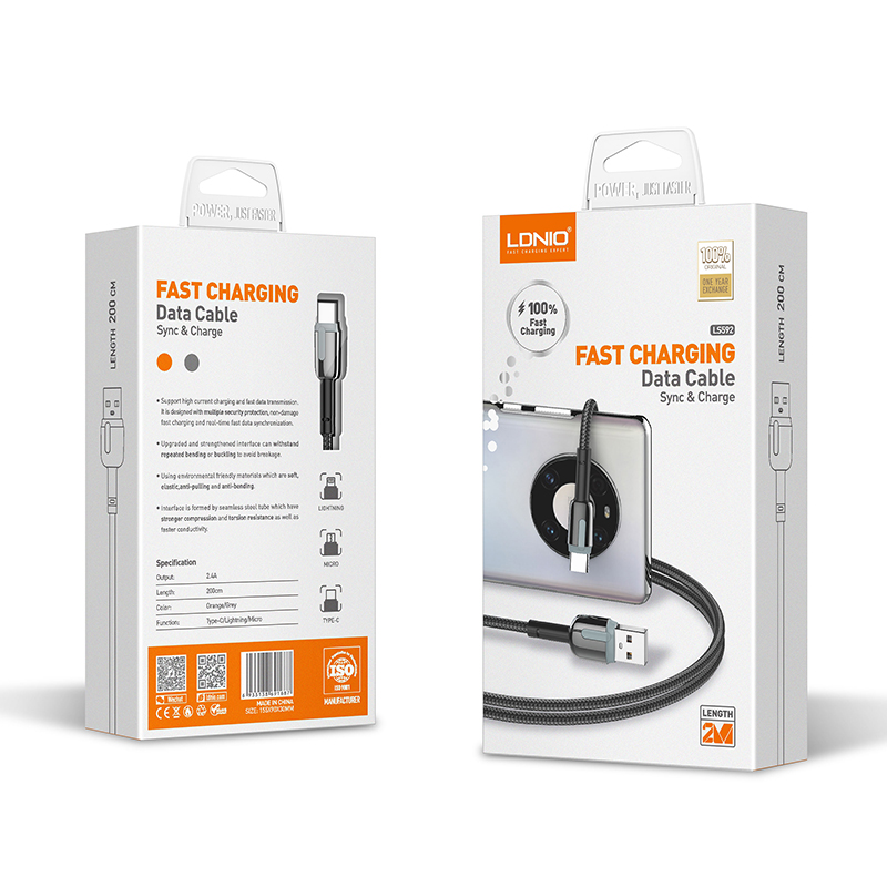 (image for) كيبل شحن لايتننك 2 متر Ldnio LS592 USB A to Lightning 2M Cable