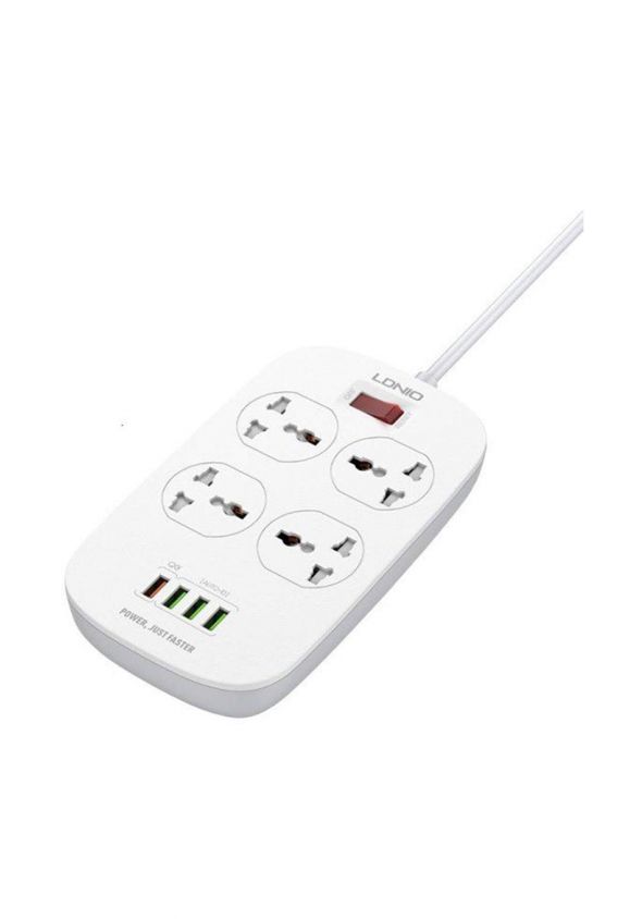 (image for) سيار كهربائي Ldnio SC4407 Power Socket 4 USB Charger with Power Extension Cord - White